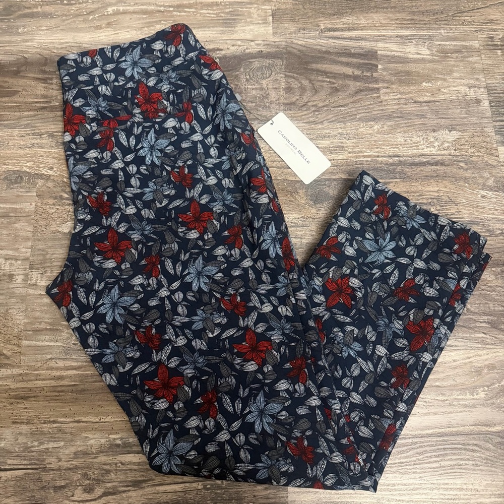 Carolina Belle Montreal Women’s Navy Blue Floral Pants Size 8
